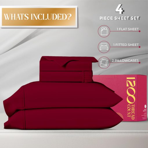 Juego de Sabanas 100% Algodon Egipcio Tamano California King - 1200 Hilos 4 PC Sabanas Cal King Algodon Egipcio, Sabanas Sateen Refrescantes, Sabanas de Alto Hilos California King - Borgona - Imagen 4