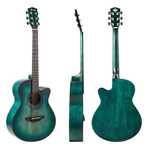 Guitarra Acustica Premium Soldin de 40 Pulgadas con Tapa de Abeto Macizo - Kit Bundle Con Funda, Soporte de Guitarra, Afinador, Correa, Capodastro, Cuerdas, Pano de Limpieza y Puas (Azul Nilo) - Imagen 2