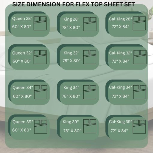 Juego de sabanas divididas para cama ajustable Split King, sabanas para cama Sleep Number Split King de bolsillo profundo, sabanas Split Top King de 34" 400 hilos 100% algodon, sabanas Flex Top, solido de salvia - Imagen 6