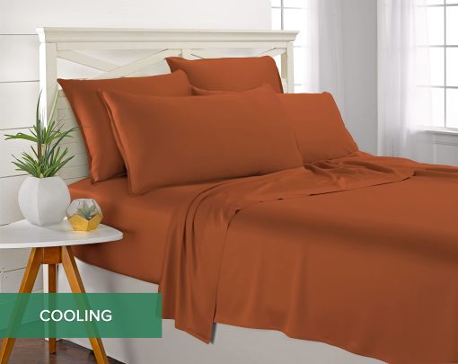 Juego de sabanas King por Pure Bamboo, 100% autentico viscosa organica derivada del bambu, suave y refrescante, costuras dobles, promesa de calidad de por vida (King, Terracota) - Imagen 5