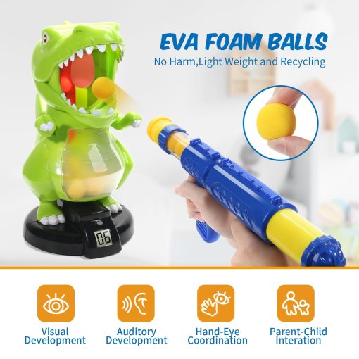 Juguete de Disparos de Dinosaurio EagleStone para Ninos de 5 6 7 8 9 Anos, Juegos Electronicos de Objetivo para Ninos con Pistola de Aire, Registro de Puntuacion LCD, Sonido, 24 Bolas de Espuma, Regalo de Fiesta de Cumpleanos, Regalos de Navidad para Ninos Pequenos - Imagen 4