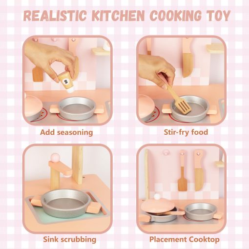 Juego de Cocina de Juguete de Madera Premium para Ninos, Utensilios de Cocina de Madera, Accesorios para Juego de Cocina de Pretendencia, Juguete de Aprendizaje Montessori, Set de Juego de Cocina de Pretendencia, Regalo para 3+ - Imagen 4