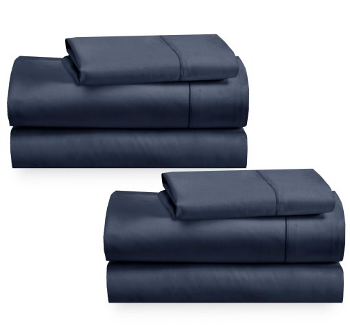 Juego de Sabanas Twin XL de 2 Piezas - 400 Hilos 100% Algodon Sabana de Saten - Extra Suave, Transpirable y Fresca, Resistente a las Arrugas, 2 Juegos de Sabanas de Bolsillo Profundo - Azul Polvoriento indigo