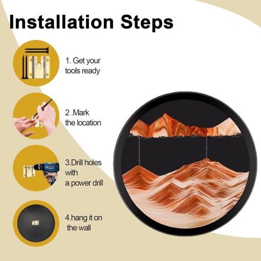 PROEATS Sand Art, Moving Sand Art, Wall Art Deep Sea Sandscape Room Decoration, Giro de 360?, Arte de Arena Liquida Movimiento, Marcos de Madera Solida Cristales, Decoracion de Pared Relajante para Hogar Oficina, 24 pulgadas-Naranja - Imagen 4
