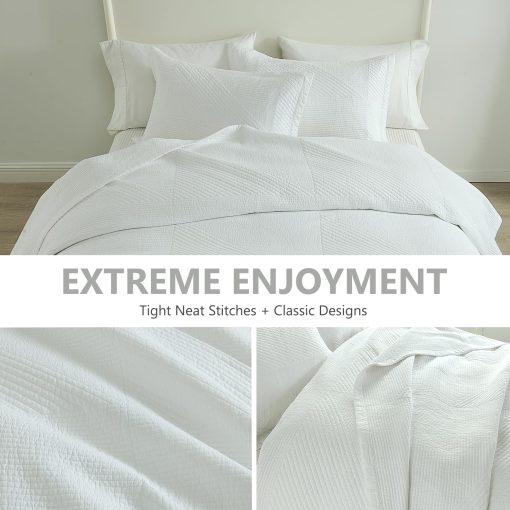 Edredon King Size de 100% algodon DUOHONG, Juego de Cama de Edredon Blanco Solido para Cama King, Ligero y Confortable, 3 piezas, Blanco - Imagen 6