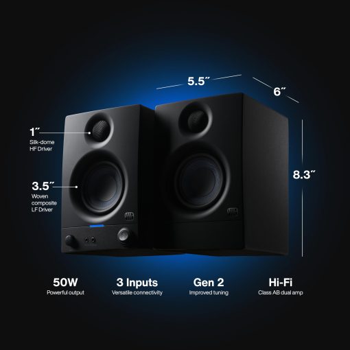 Monitores de Estudio PreSonus Eris 3.5, Par - Altavoces Activos y Potenciados para Produccion de Musica de Campo Cercano, Computadora de Escritorio, Audio Hi-Fi - Imagen 2
