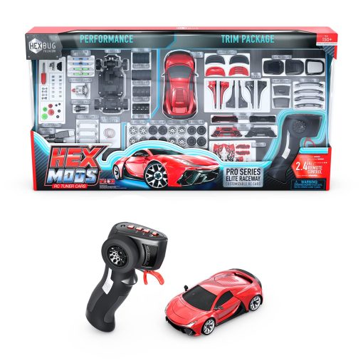 HEXBUG HEXMODS Pro Series Elite Raceway, Coche RC Recargable, Modelo a Escala Construible para Ninos y Adultos, Controlador 2.4 Ghz y Pista Incluidos, Edades 14 y Mas