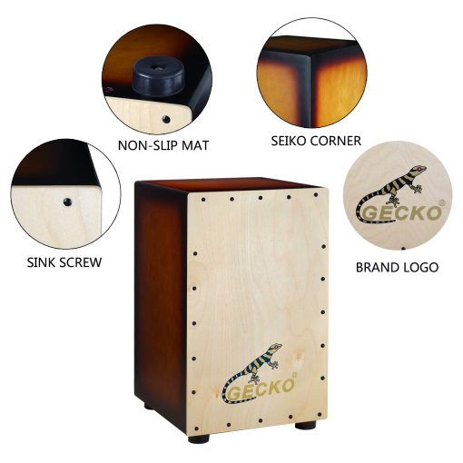 GECKO Cajon BOX Drum-Caja de percusion de madera, con cuerdas de guitarra ajustables internas, GARANTiA DE 2 AÑOS - Imagen 4