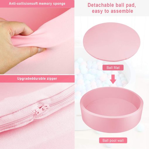 TRENDBOX Extra Large Soft Foam Ball Pit 51.2 x 11.8 in Piscina Redonda de Bolas de Espuma para Niños Paredes Gruesas y Seguras - Rosa Claro - Imagen 3