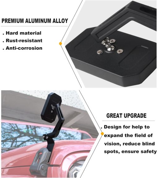 Espejo de capo ajustable de angulo amplio PKEDUO compatible con Wrangler JK JKU JL JLU JT 2007-2017 y 2007-2024, lado del pasajero izquierdo - Imagen 2