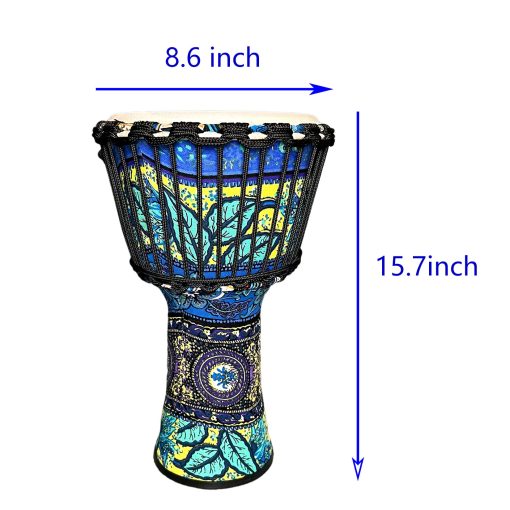 RUOSWTE 8.5 "Djembe Drum, Bongo Drum, Percusion Musical, Cara de Tambor de Piel de Cordero, Afinacion Profesional, Tambor de Mano - Azul Arce - Imagen 4