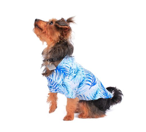 Camisa de perro Hawaiian Matching en patron Simply Blue Leaves - Talla XLarge - Imagen 2