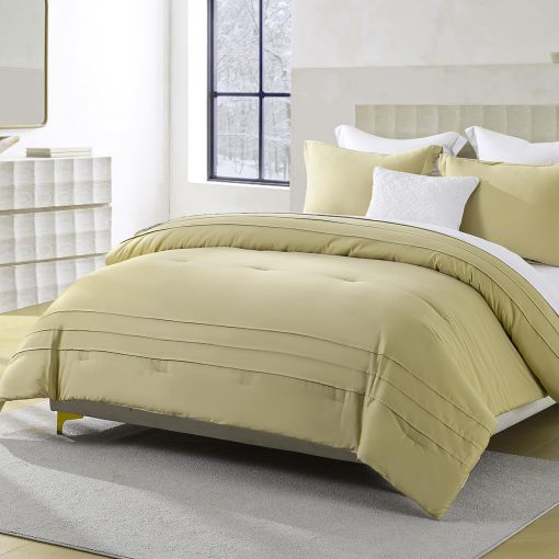 Juego de Edredon de Lujo de Algodon Queen - Edredones de Algodon de Fibra Larga para Cama Queen, Juego de Ropa de Cama Beige con Edredon Queen y 2 Fundas de Almohada