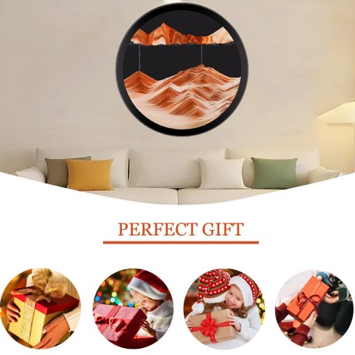 PROEATS Sand Art, Moving Sand Art, Wall Art Deep Sea Sandscape Room Decoration, Giro de 360?, Arte de Arena Liquida Movimiento, Marcos de Madera Solida Cristales, Decoracion de Pared Relajante para Hogar Oficina, 24 pulgadas-Naranja - Imagen 6
