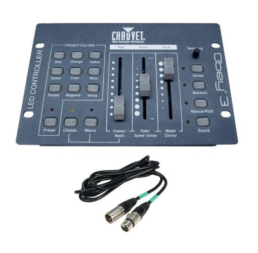 Controlador de luces LED CHAUVET DJ OBEY-3 de 3 canales DMX-512 con cable de 25' DMX3P25FT
