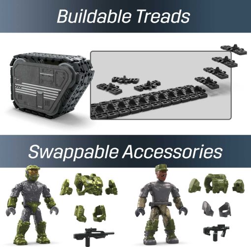 Set de Juguetes de Construccion MEGA Halo Infinite, Tanque UNSC Elephant Sandnest con 2041 Piezas, 5 Figuras de Accion Micro Articuladas Posables, Verde, para Ninos y Fans - Imagen 4
