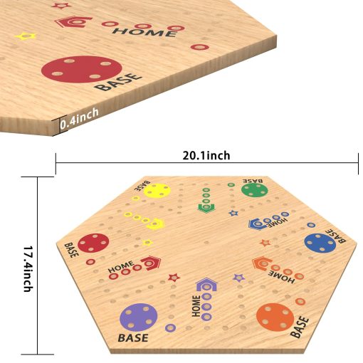 Juego de Mesa Aggravation, Juego de Mesa Wahoo, 20" Tablero de Madera Original de Canicas Pintado por Doble Cara, Juego de Tablero Fast Track para 6 y 4 Jugadores con 30 Canicas, Tablero de Juego de Canicas de Madera con Bolsa de Lona - Imagen 5