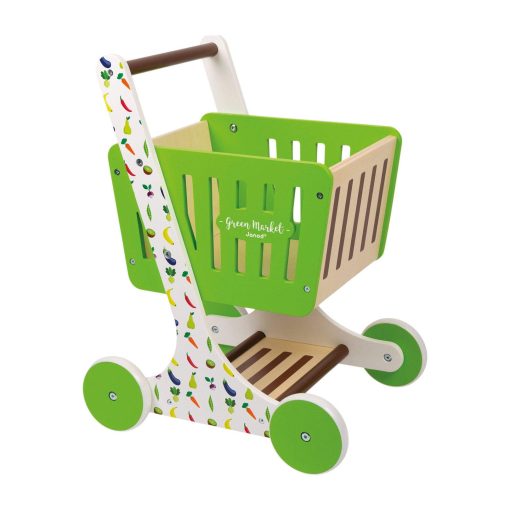 Carrito de Compras de Madera Janod Green Market con 7 Accesorios - Edades 18 Meses+ - J06579