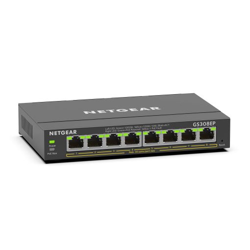 Switch Ethernet Gigabit PoE Plus de 8 Puertos NETGEAR (GS308EP) - con 8 x PoE+ @ 62W, para Escritorio o Montaje en Pared