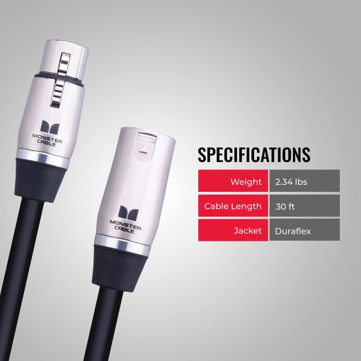 Cable de Microfono Monster Cable Prolink Performer 600. Cable XLR de 30 pies. Cables XLR personalizados. Cable de Microfono XLR con Chaqueta de Microfibra Dielectric Duraflex. - Imagen 6