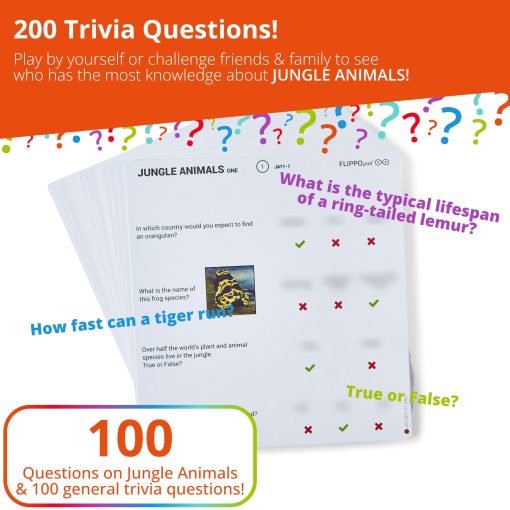 Flippo pad Quiz Device Game - Juego de Trivia sobre Animales de la Jungla - 25 Tarjetas - 200 Preguntas - Educativo y Divertido - Juegos de Viaje Ideales para Ninos - Juegos de Trivia Familiar - Paquete Portatil - Edad 6+ - Imagen 4