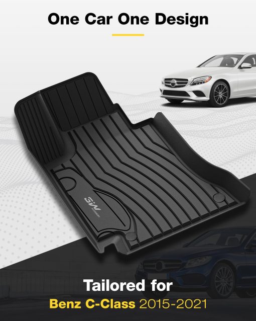 Tapetes 3W Compatibles para Benz Clase C 2015-2021 TPE Todos los Tiempos Ajuste Personalizado para Benz Clase C 1ra y 2da Fila Juego Completo de Tapetes para Automovil (para Sedan unicamente), Negro - Imagen 2