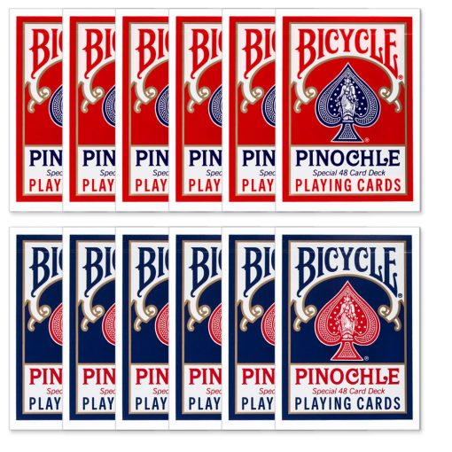 Baraja de Poker Pinochle Deluxe de Bicicleta - 1 Docena (12 Barajas) de Jugando - 6 Barajas Azules y 6 Rojas (Estandar)