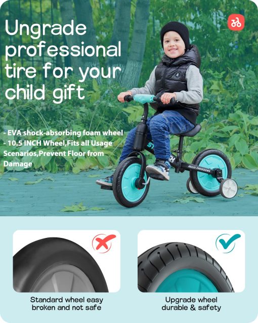 Bicicleta de Equilibrio Eilsorrn para Ninos de 2 a 5 Anos - 3 en 1 con Ruedas de Entrenamiento, Pedales Desmontables, Azul - Imagen 3