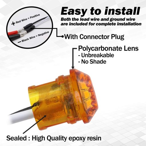 Mini Luz Indicadora de Senal de 3/4 de Pulgada Redonda Meerkatt para Barco Autobus Remolque Camion Camion con Empaques y Enchufe 12V DC Luz/Lente ambar Impermeable Pack de 100 - Imagen 4
