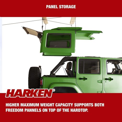 HARKEN - Polipasto de almacenamiento para techo duro de garaje para Jeep Wrangler y Ford Bronco, Auto-nivelante, Sistema anti-caidas seguro, Operacion facil para una sola persona, Capacidad de 45-175 libras - 7803.JEEP6T - Imagen 3