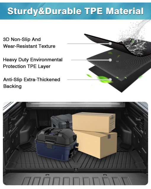Tapete para cama de camion Mixsuper para Hyundai Santa Cruz 2022-2024, Compatible con cama de 4.3 pies, Protector de cama resistente a todas las condiciones climaticas de TPE duradero e inodoro en negro - Imagen 4
