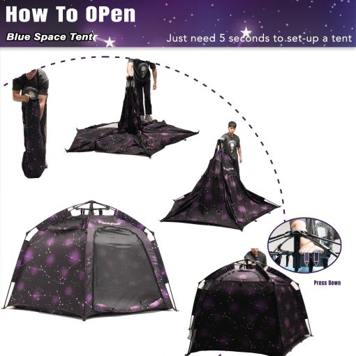Tienda de campaña hexagonal portatil para niños con luces LED Tienda de juegos interior Casa de juegos para niños Facil montaje Tienda de ensueño para la noche. Tienda grande para 4-5 personas y regalos de cumpleaños - Imagen 6