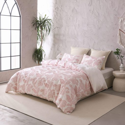 Set de edredon de jacquard recortado de algodon Meadow Park, 5 piezas, tamano Queen, juego de ropa de cama para el hogar de estilo Shabby Chic, rosa - Imagen 6