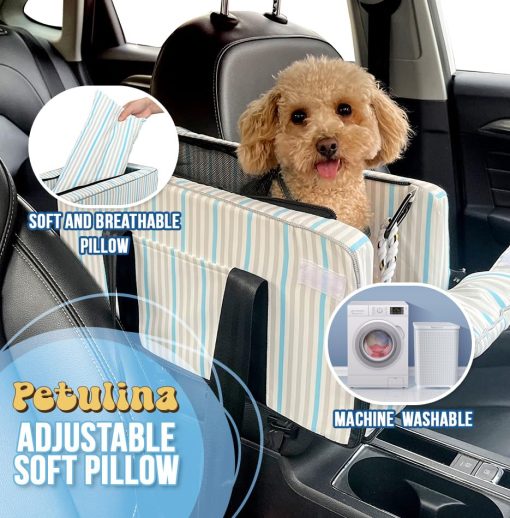 Asiento de coche para perros pequenos con juguete incluido, asiento de coche para perros, asiento de coche para cachorros, asiento de coche para perros de consola lavable, apoyabrazos para coche incluido con sujeciones de seguridad y juguete para perros por PETULINA (Rosa) - Imagen 5