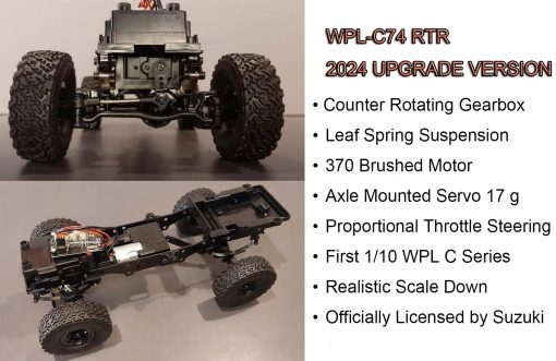 Camion RC Apawband WPL C74 1/10 RC Rock Crawler Off Road 4x4 RC Rock Crawler RTR con Direccion Proporcional 370 Motor, Caja de Cambios de Rotacion Contraria, Chasis de Muelle de Hoja Grado Hobby Juguete - Imagen 4