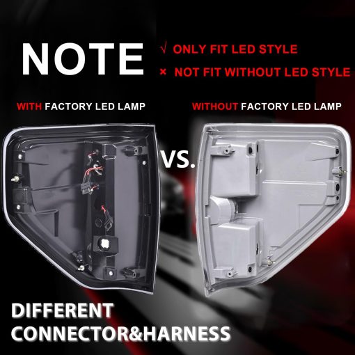 PIT66 Luz Trasera LED Luces de Freno y Estacionamiento Compatible con Ford F150 2009-2014 BL3Z13405B, BL3Z13404B, BL3Z13405AA, BL3Z13404AA Lente Ahumado (con barra de luz blanca y arnes de cableado) - Imagen 6