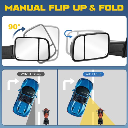 Espejos de Remolque Autenticos con Calefaccion y Potencia Compatible con Dodge Ram 1500 2500 3500 2009-2018 / Ram 1500 Classic 2019-2024 con Luz de Senal LED Sensor de Temperatura (Negro) - Imagen 5