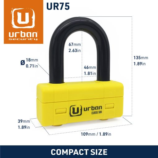 Candado de Cadena para Motocicleta Urban UR75+10,120L ?10mm/0.39in con Anillo + Mini U Lock Disco Lock Alta Seguridad Aprobado SRA, 120cm/3.9ft para Distancias mas largas, Antirrobo para Anclaje, Motocicleta, Estacionamiento - Imagen 7