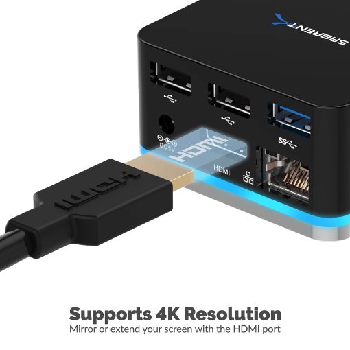 Estacion de acoplamiento mini Sabrent de 5 puertos USB tipo C para Continuum, compatible hasta 3840x2160 a 30HZ (DS-CMND) Negro - Imagen 4