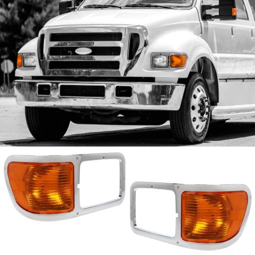 Par de Faros Delanteros Compatible Con 2000-2015 FORD F650 / F750 Bisel de Faro Luz de Senal de Esquina Izquierda Derecha de Repuesto para #YC3Z13201AA YC3Z13200AA - Imagen 8