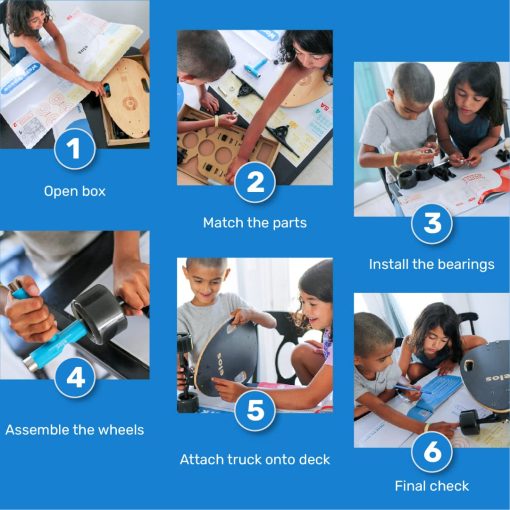 Kit de Skateboard DIY ELOS - El Mini Longboard Cruiser Skateboard en un Kit DIY Todo en uno. Fomenta el Interes en Ciencia, Ingenieria al Aire Libre. Regalos para Ninos/Ninas. Juguetes de Construccion para Ninos de 8-12 Anos. - Imagen 2