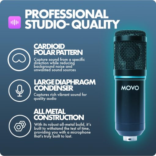Paquete de 4 microfonos de condensador cardioides universales Movo PodPak4T para podcast - Incluye 4 microfonos, soportes de mesa, filtros pop, soportes anti-shock y cables para equipo de podcast - Imagen 2