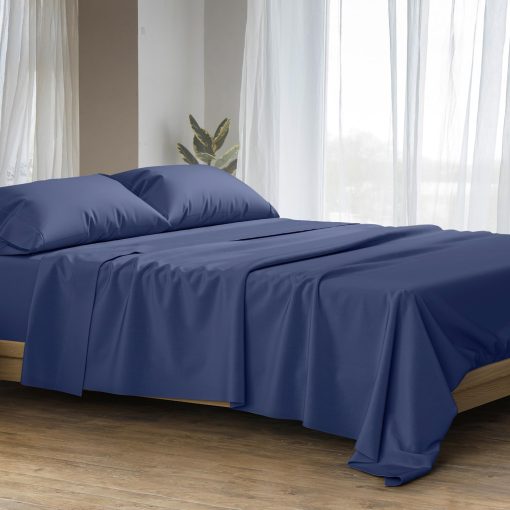 Juego de sabanas 100% algodon egipcio tamano California King - 1500 hilos 4 piezas sabanas Cal King de algodon egipcio, suave, sabanas de saten refrigerante, sabanas de alto hilo - Azul Marino