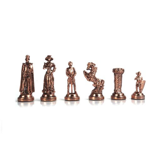 Ajedrez de metal de cobre antiguo del Ejercito Britanico Medieval para adultos, piezas hechas a mano y tablero de ajedrez de madera solida natural con diseno de perlas alrededor del tablero y almacenamiento dentro del rey 2,75 pulgadas - Imagen 6