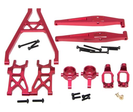 Piezas de Metal Compatible con 1/18 Axial Yeti Jr RTR Rc Car Upgrade Hub Carrier/C-Hub & Knuckle Arms & Rear Lower Chassis Link & Front Lower Control Arm & Suspension Arm Aleacion de Aluminio de Repuesto (Rojo)