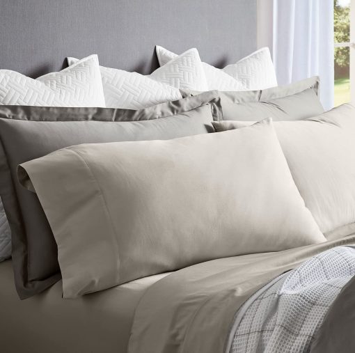 Juego de sabanas BOLL & BRANCH Percale Hemmed - Twin XL, Pewter - Lujo 100% Algodon Organico, Naturalmente Refrescante - 1 Sabana Plana, 1 Sabana Ajustable, 2 Fundas de Almohada - Imagen 2