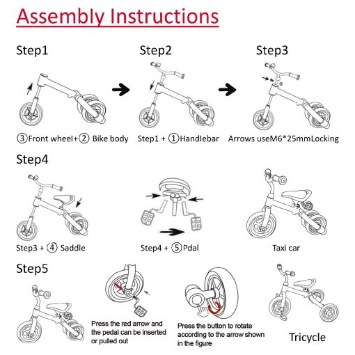 Triciclo 3 en 1 Ancaixin para Niños de 2 a 5 Años con Pedal Desmontable y Campana | Bicicleta de Equilibrio Plegable para Niños | Regalo Ideal para Bebes Rojo - Imagen 7