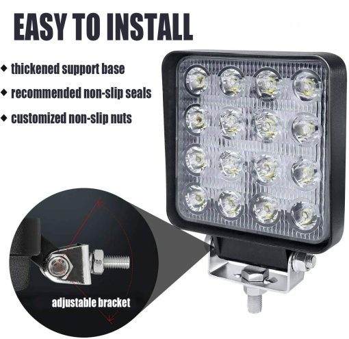 Turboo Barra de Luz LED 48W 4" Luz de Trabajo Cuadrada de Foco Luces LED para Coche Barco Offroad Jeep SUV ATV UTV, Paquete de 20 - Imagen 3