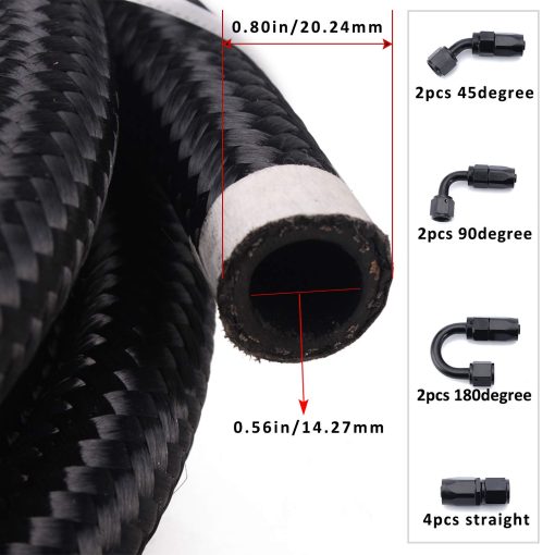 Kit de linea de combustible BOWERKAR 10AN 20FT con trenzado de acero inoxidable de nylon negro 5/8" Manguera de fuel oil CPE- 14.27mm ID (AN10) - Imagen 3