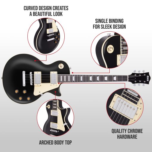 Guitarra Electrica LyxPro 39" Serie SB, Estilo LP para Principiantes, Intermedios y Profesionales Guitarra de Cuerpo Solido, Bonus 2-Pack de Puas, Madera de Caoba, Controles de Volumen/Tono, Pastillas de 3 vias - Negro - Imagen 4